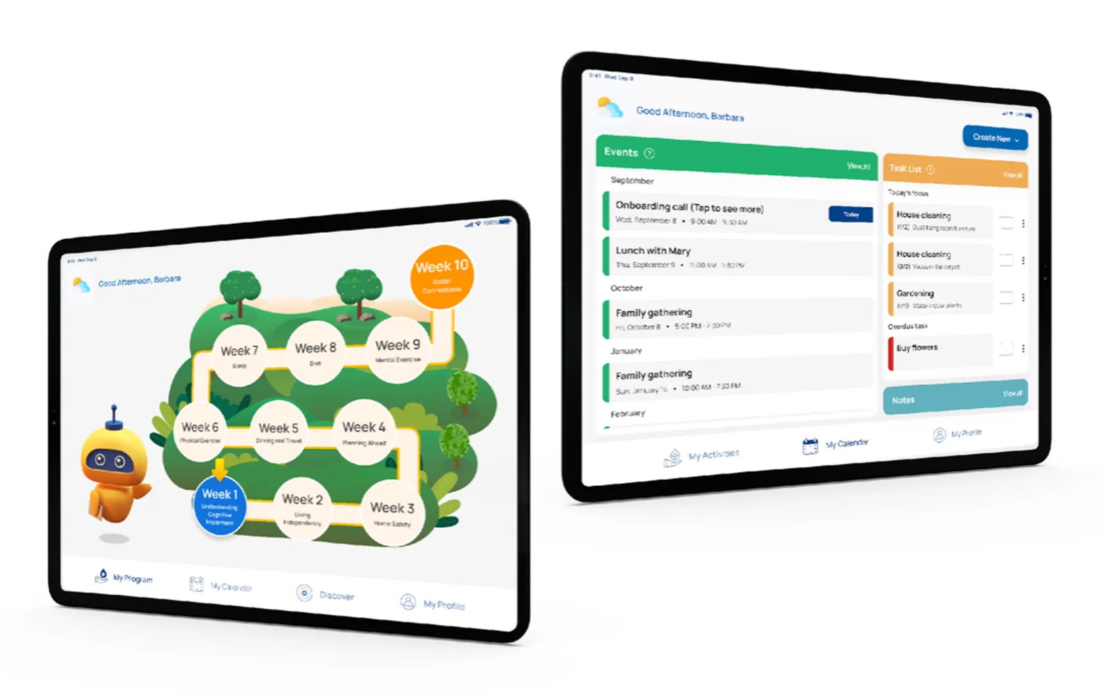 Patient app weekly care programme map and daily events