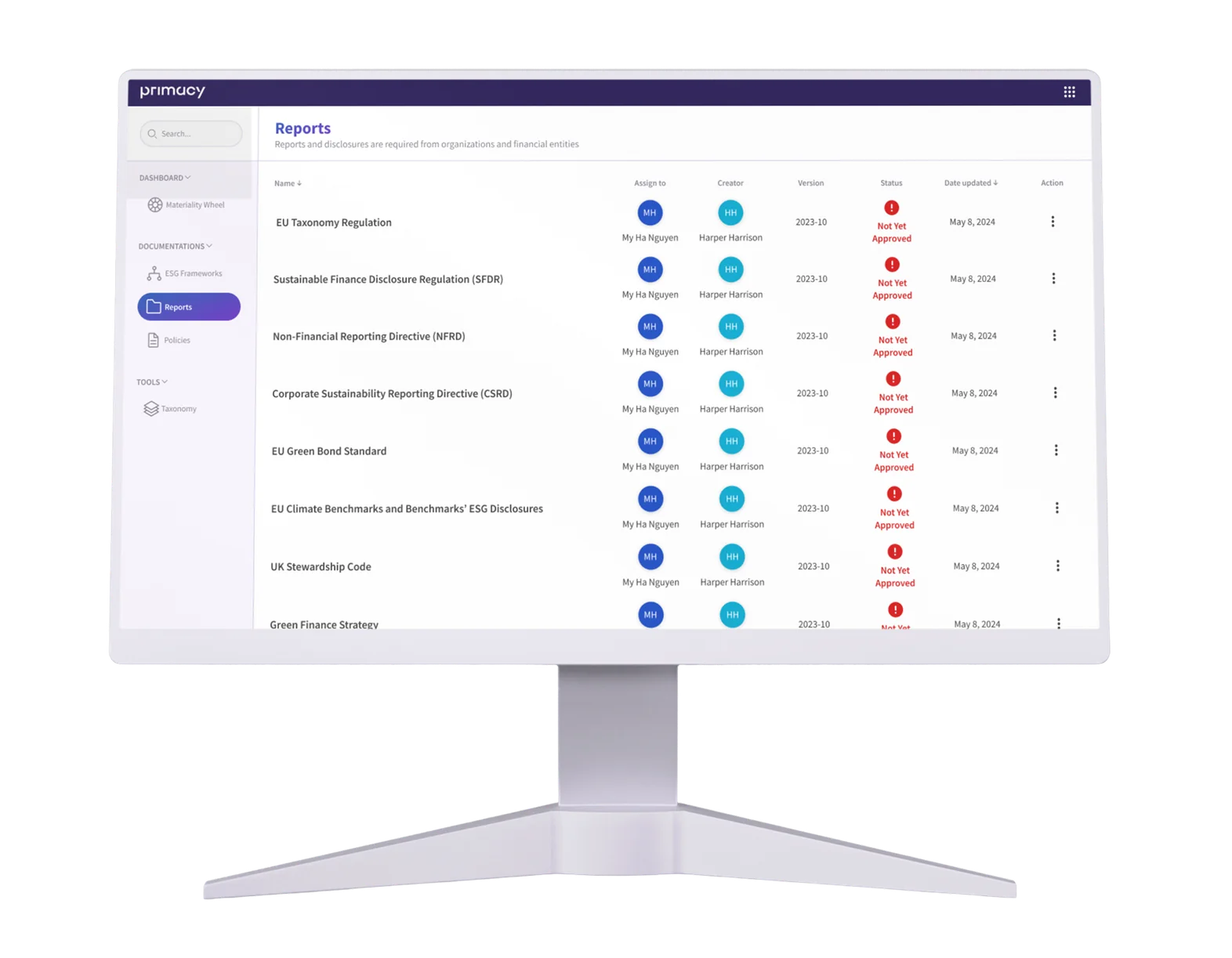 Reports workspace screen